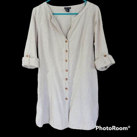 E-col-o-gie 100% Linen Button Down Top - Picture 2 of 15